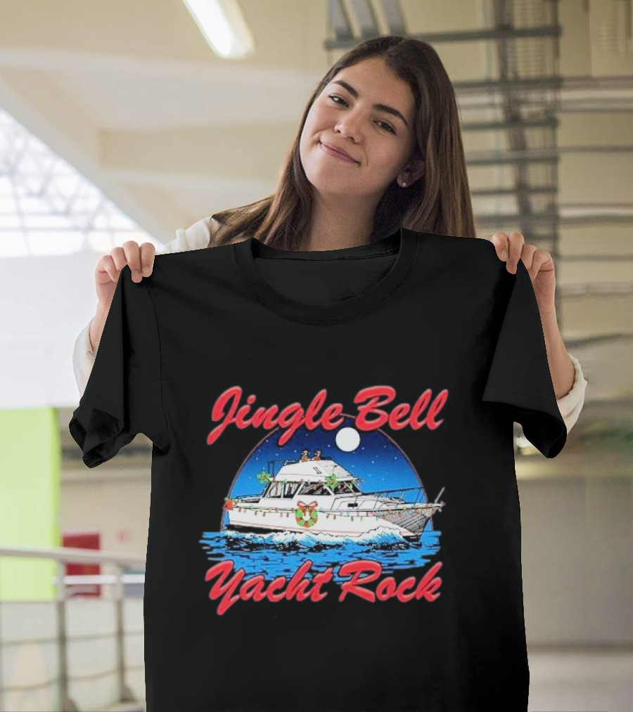 Jingle Bell Yacht Rock Christmas Boat With Holiday Wreath And Lights T-Shirt
