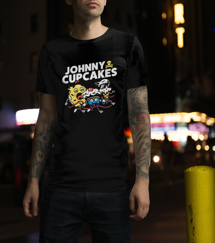 Johnny Cupcakes Candy Characters Racing Fun Austin TX Conference Alley T-Shirt
