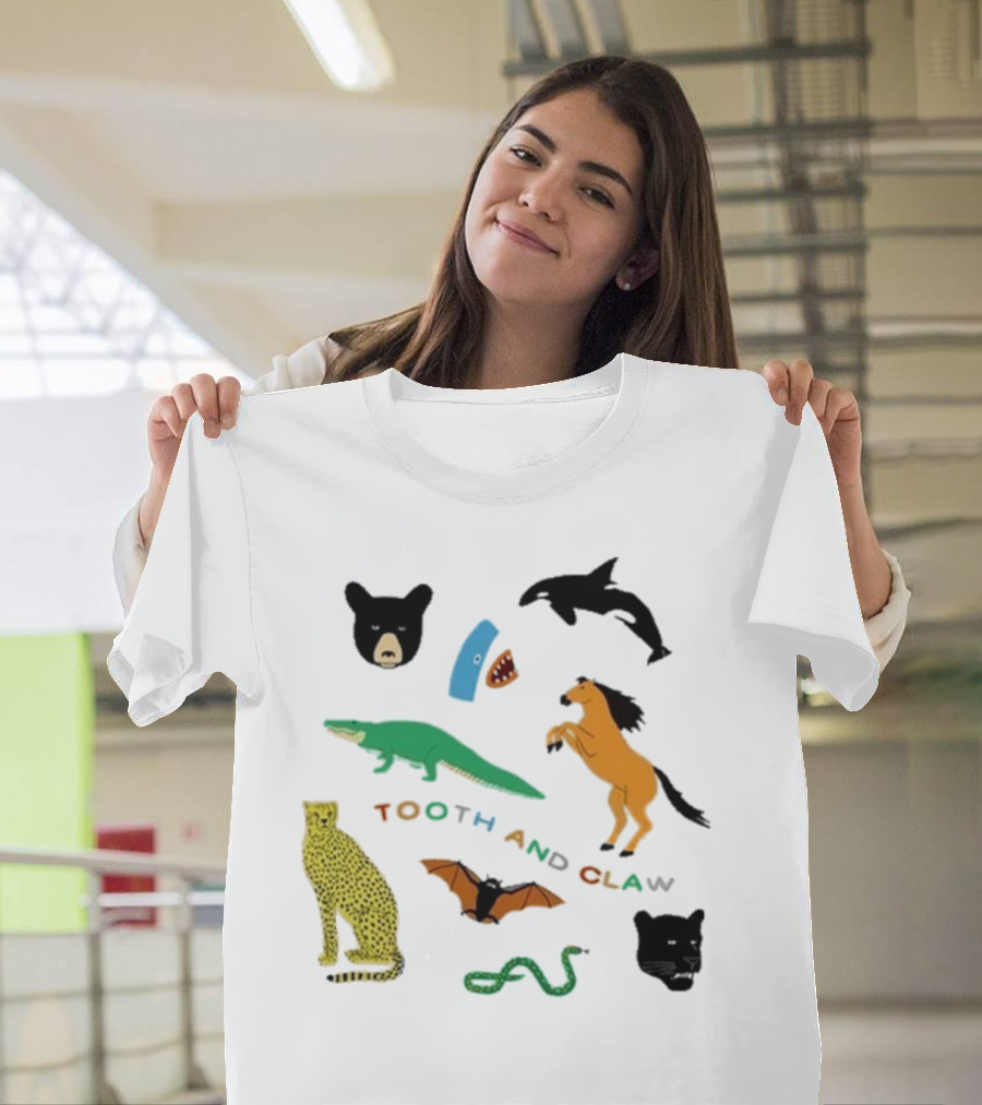 Tooth And Claw Animals Bear Shark Dolphin Horse Crocodile Cheetah Bat Snake Panther Pigment Plum T-Shirt