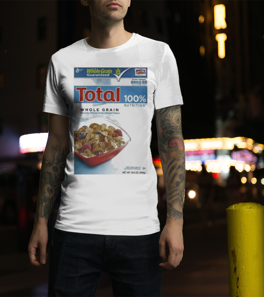 Total Whole Grain 100% Nutrition Crunchy Wheat Flakes Breakfast Cereal Box T-Shirt