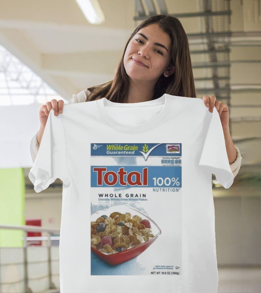 Total Whole Grain 100% Nutrition Crunchy Wheat Flakes Breakfast Cereal Box T-Shirt