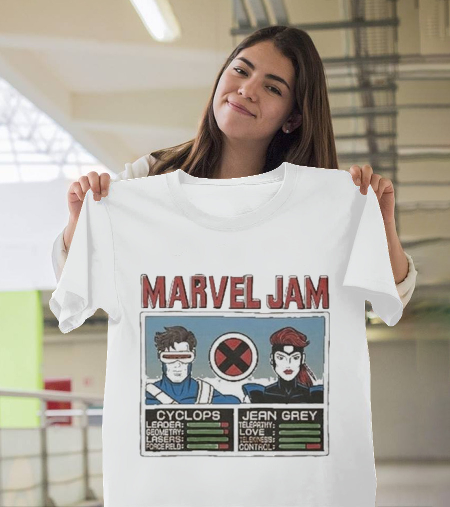 Marvel Jam Cyclops Jean Grey X-Men Character Stats T-Shirt
