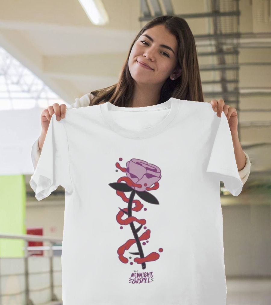 The Midnight Gospel Rose with Purple Shades and Love Swirls T-Shirt