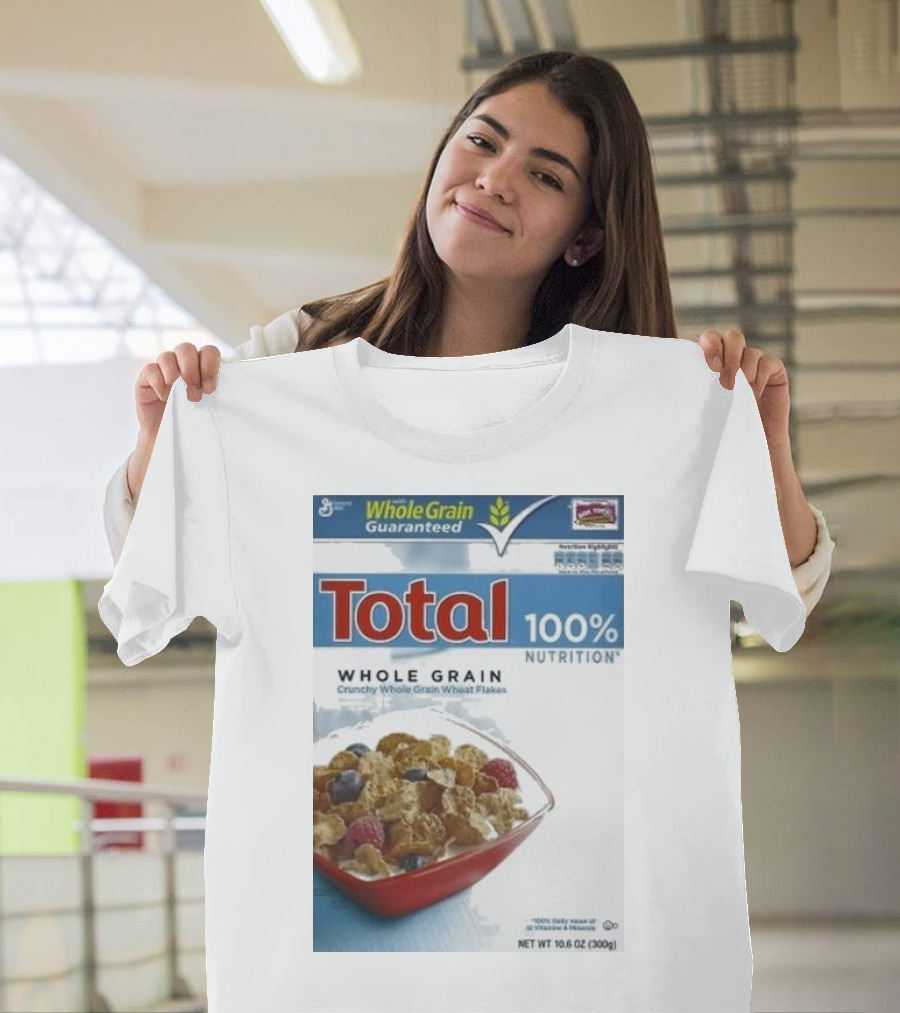 Total 100% Nutrition Whole Grain Crunchy Wheat Flakes Breakfast Cereal Box T-Shirt