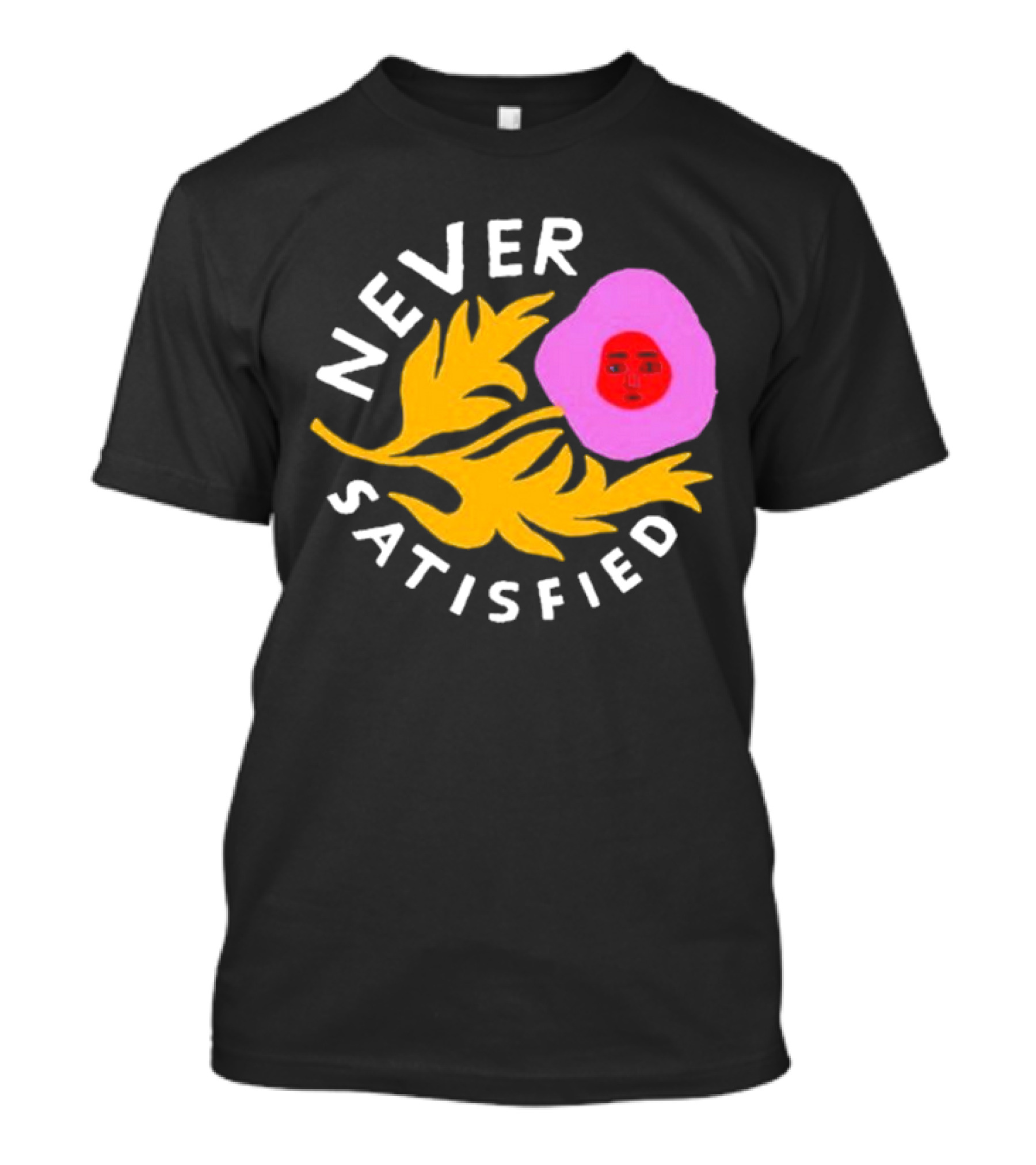 Never Satisfied Pink Mask Face With Yellow Leaves T-Shirt