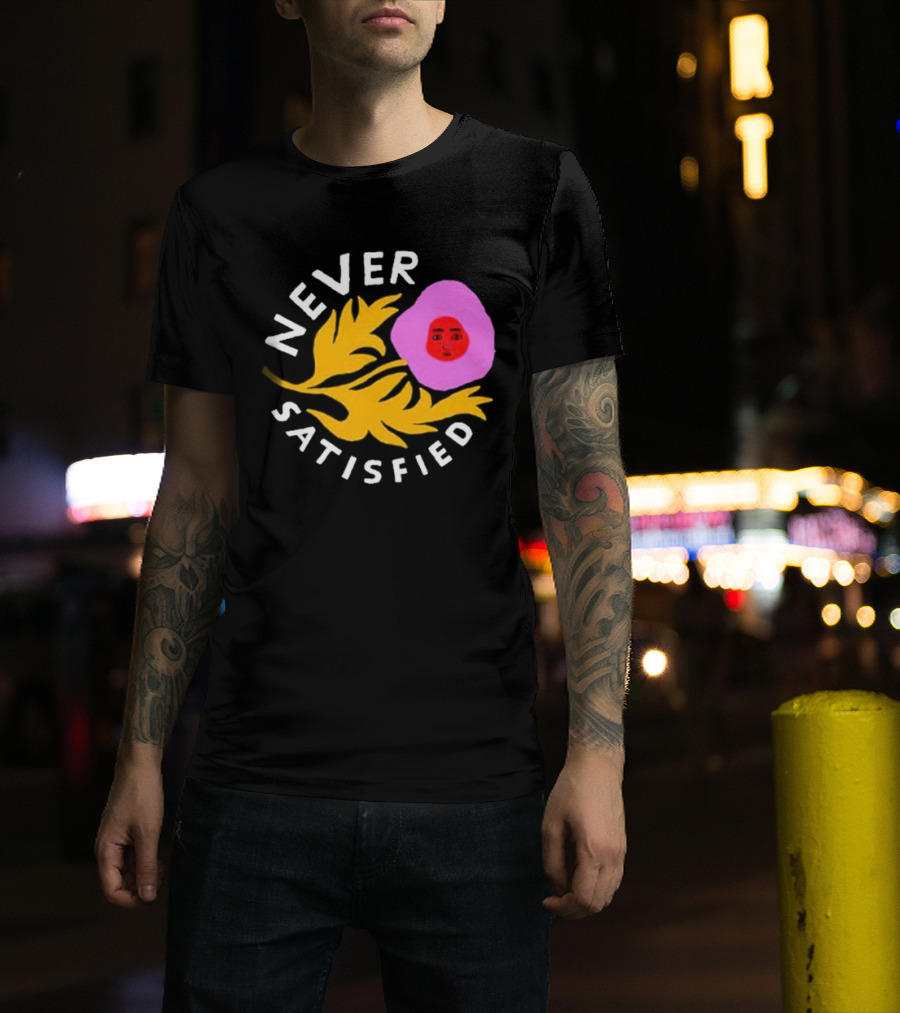 Never Satisfied Pink Mask Face With Yellow Leaves T-Shirt