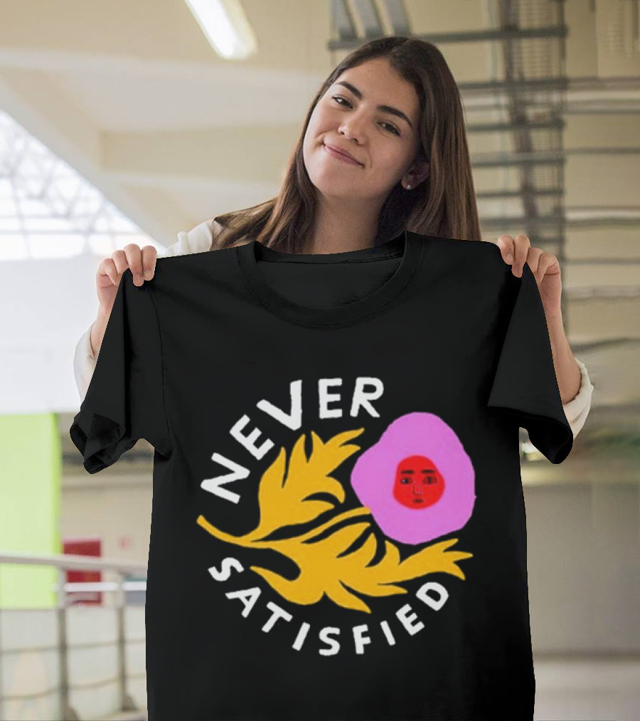 Never Satisfied Pink Mask Face with Yellow Leaves T-Shirt