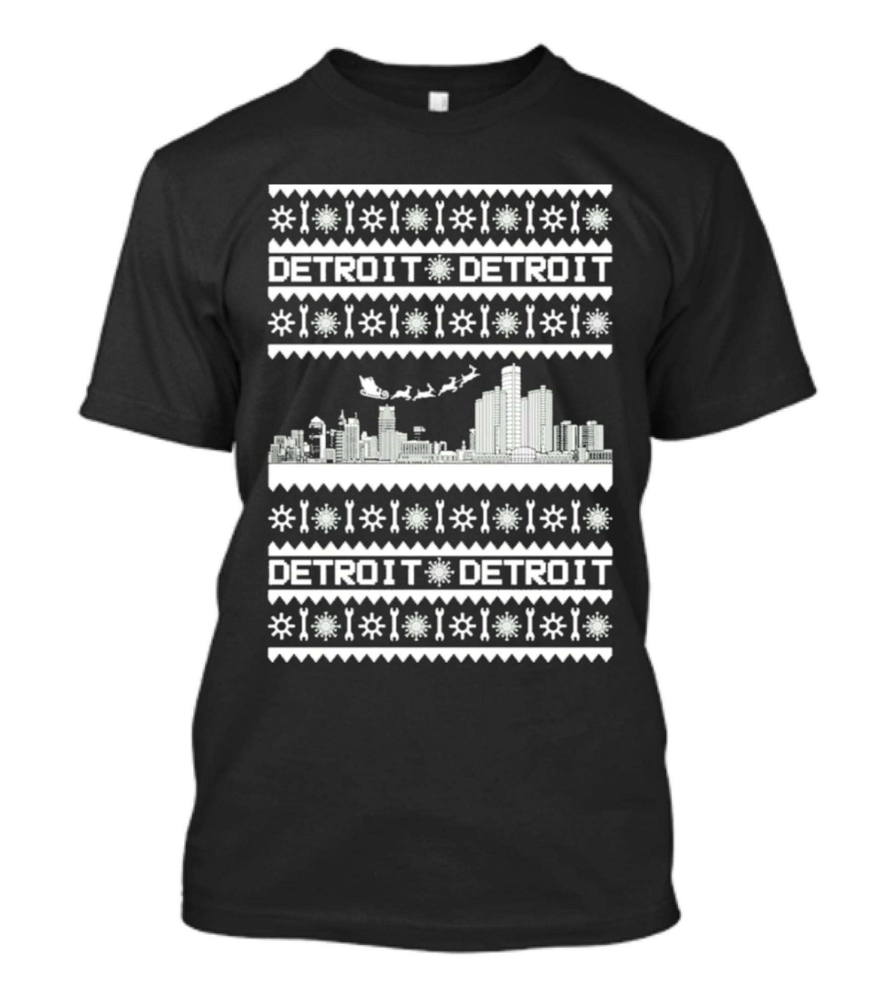 Detroit Skyline Christmas Snowflakes Santa Detroit T-Shirt