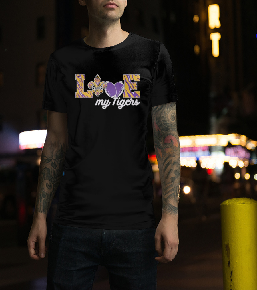 LSU Love My Tigers Fleur De Lis Football 2D T-Shirt