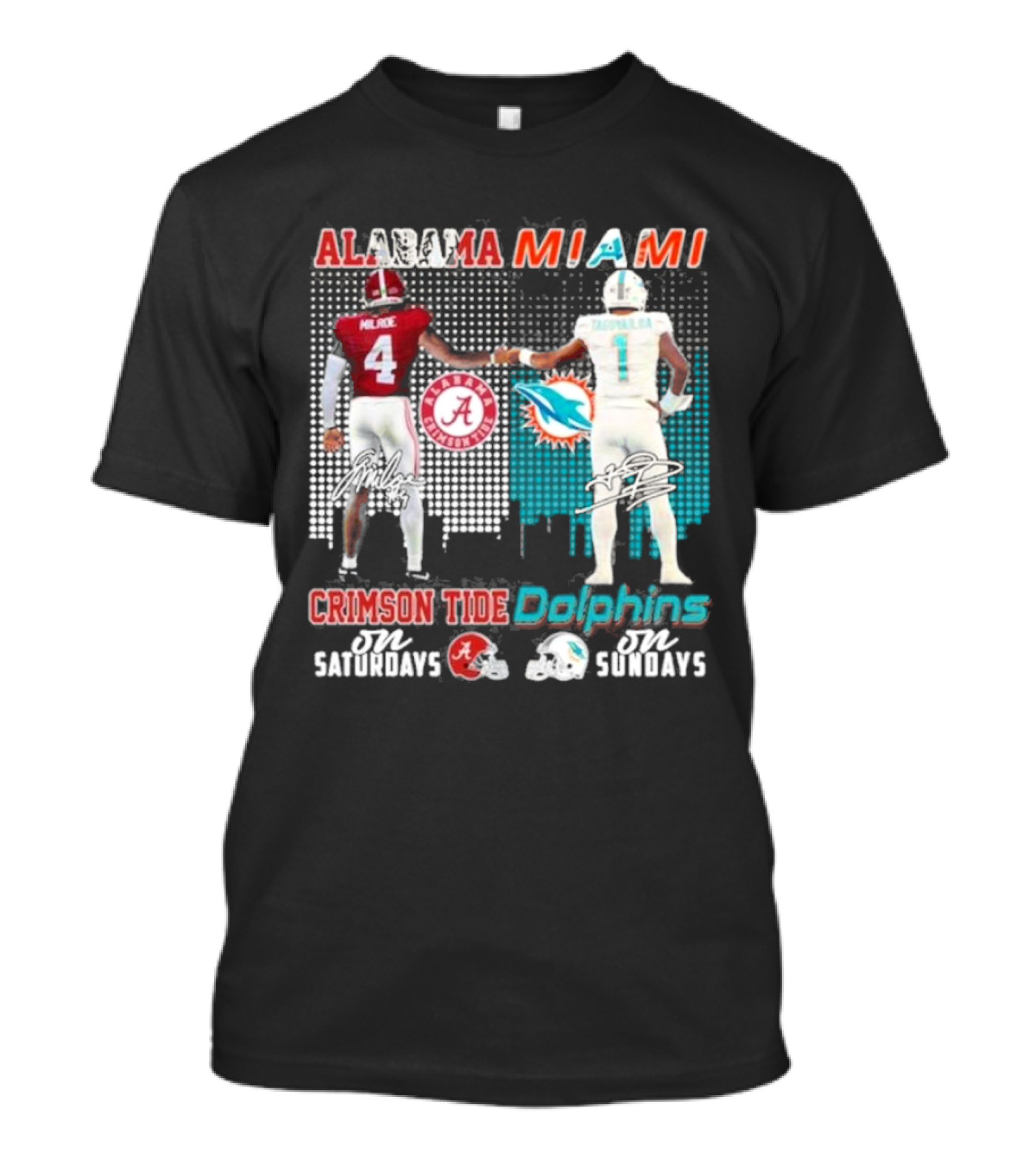 Alabama Miami Crimson Tide Saturdays Dolphins Sundays T-Shirt