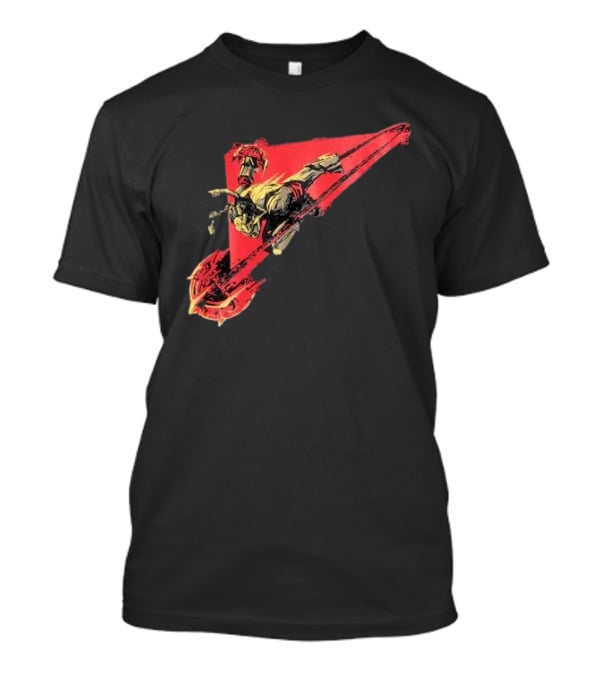 Arcane Ambessa Warrior Riding Battle Axe On Red Triangular Path T-Shirt
