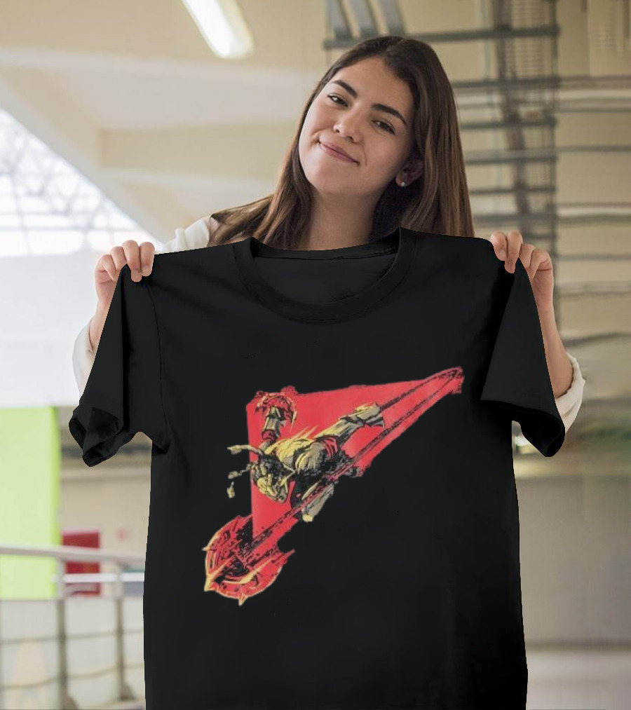 Arcane Ambessa Warrior Riding Battle Axe On Red Triangular Path T-Shirt