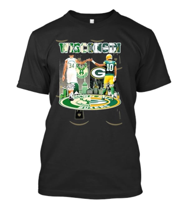 Wisconsin Milwaukee Bucks Green Bay Packers Iconic Duo Signature T-Shirt