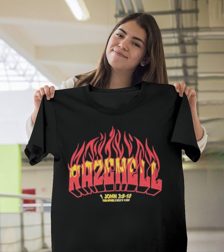 RAZEHELL CXXII x KellyK 1 John 3:8-10 Flame Design Black T-Shirt