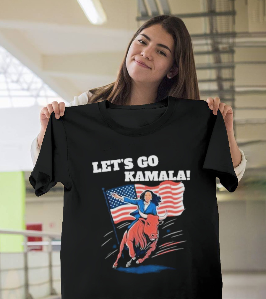 Let's Go Kamala Riding Bull American Flag Election T-Shirt