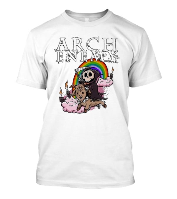 Arch Enemy Rainbow Reaper On Goat With Candles And Clouds T-Shirt