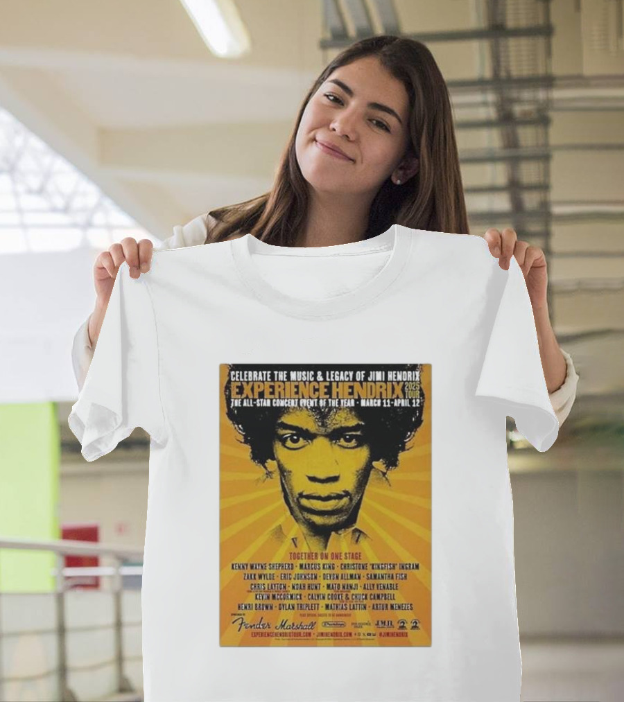 Celebrate Jimi Hendrix Music Legacy Experience Hendrix 2025 Tour with Zakk Wylde Kenny Wayne Shepherd Marcus King and More March 11-April 12 T-Shirt