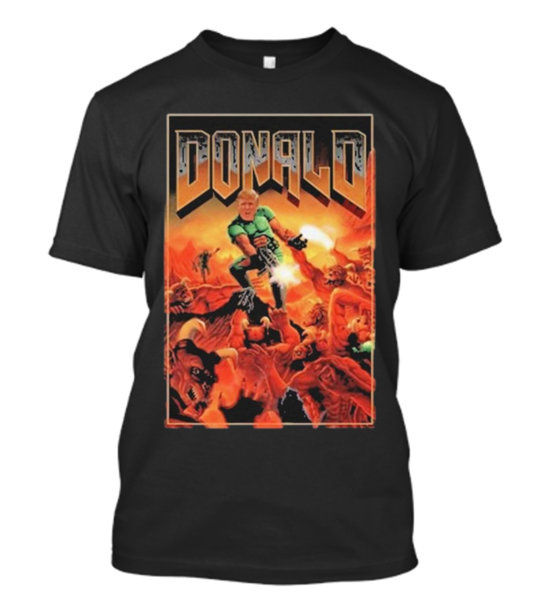 Donald Doom Slayer In Hellfire Battle Scene T-Shirt