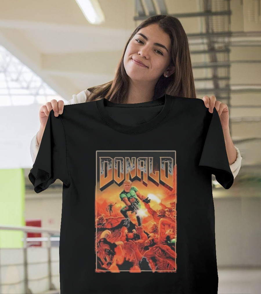 Donald Doom Slayer In Hellfire Battle Scene T-Shirt