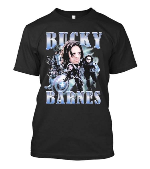 Bucky Barnes Winter Soldier Collage With Shield T-Shirt
