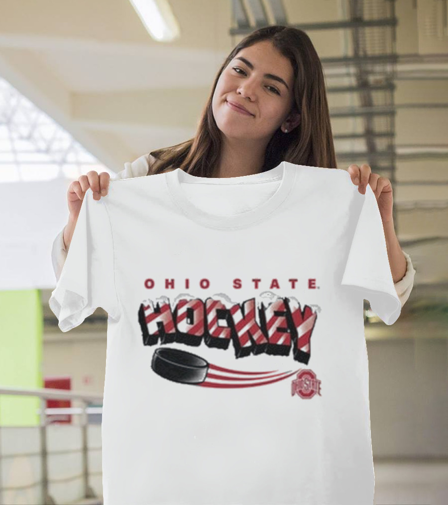 Ohio State Buckeyes Hockey Holiday Candy Cane Puck T-Shirt