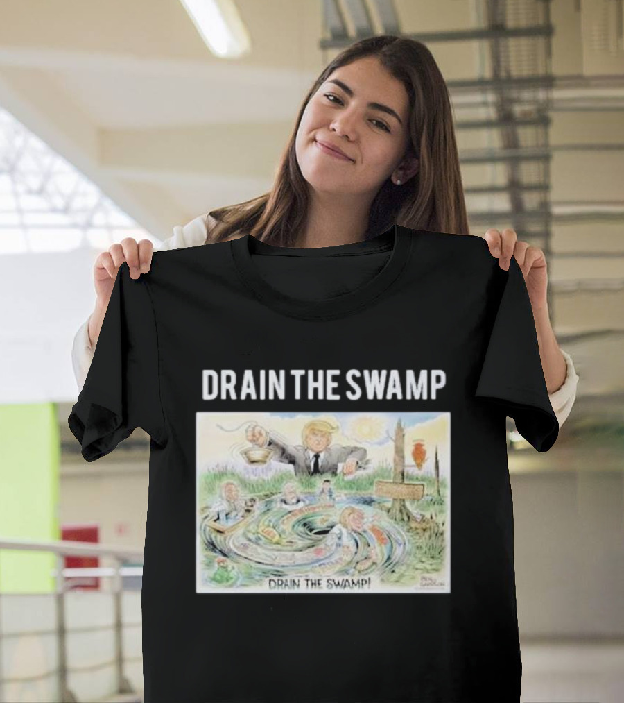 Drain the Swamp Trump Political Cartoon Swirling Politicians T-Shirt