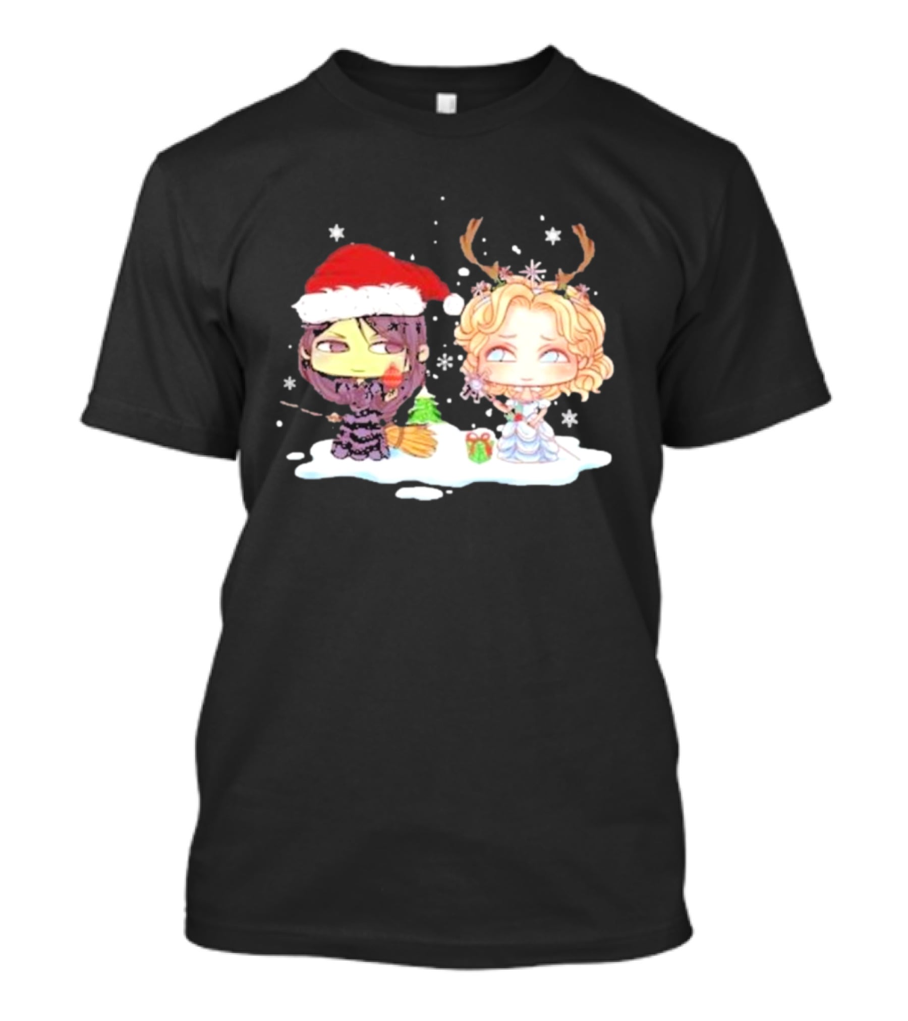 Wicked Merry Christmas Witch And Reindeer Characters Snowflakes T-Shirt