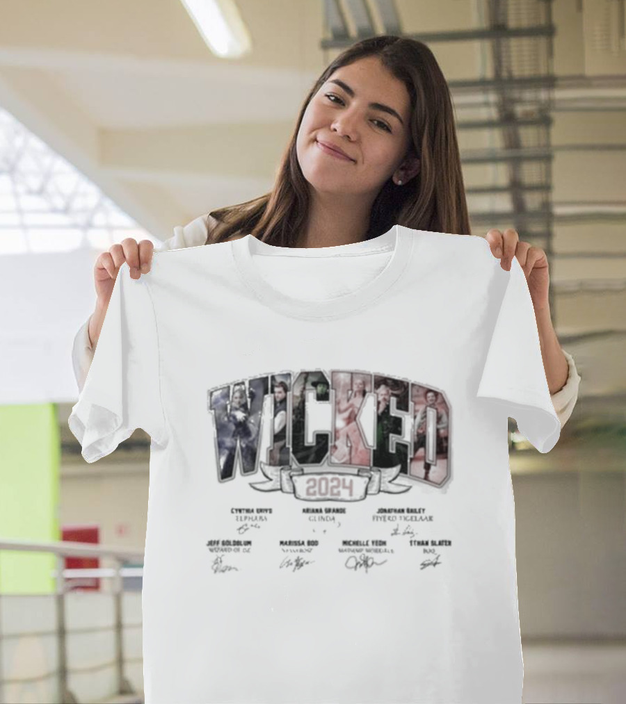Wicked 2024 Cynthia Erivo Ariana Grande Jonathan Bailey Signatures T-Shirt