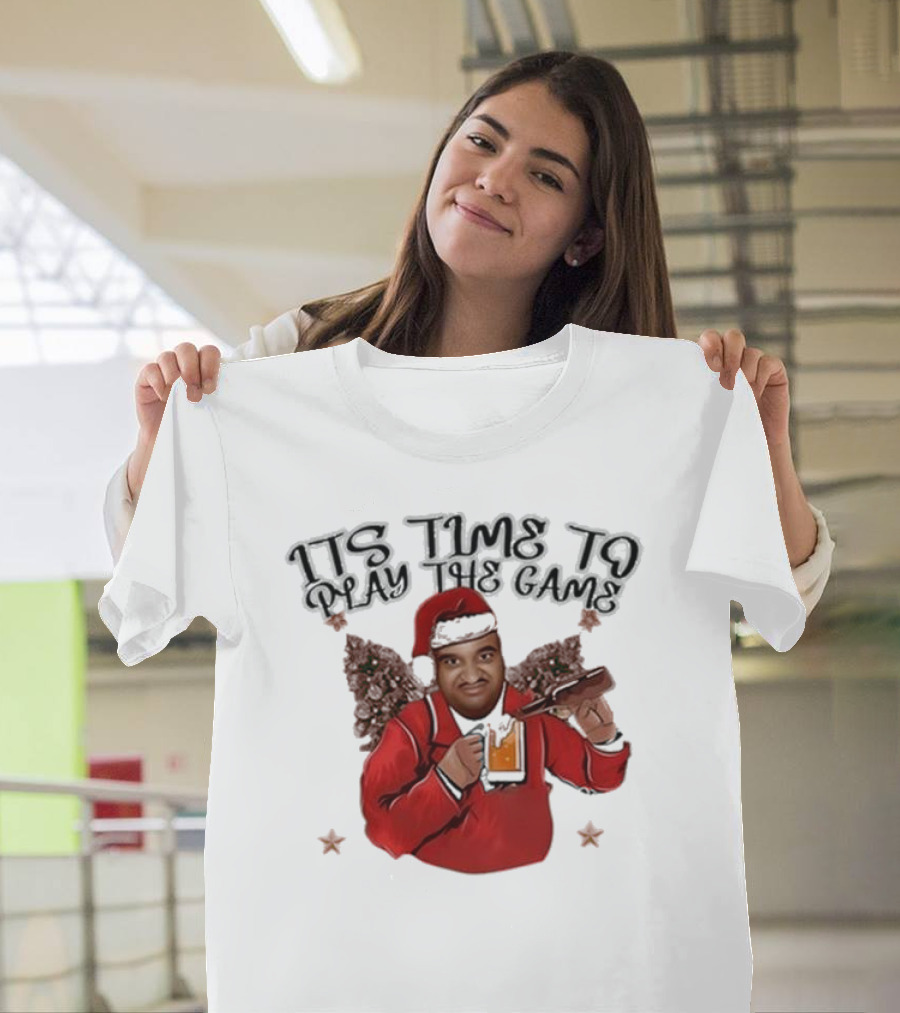 Its Time To Play The Game Christmas Santa Claus With Beer Mug T-Shirt