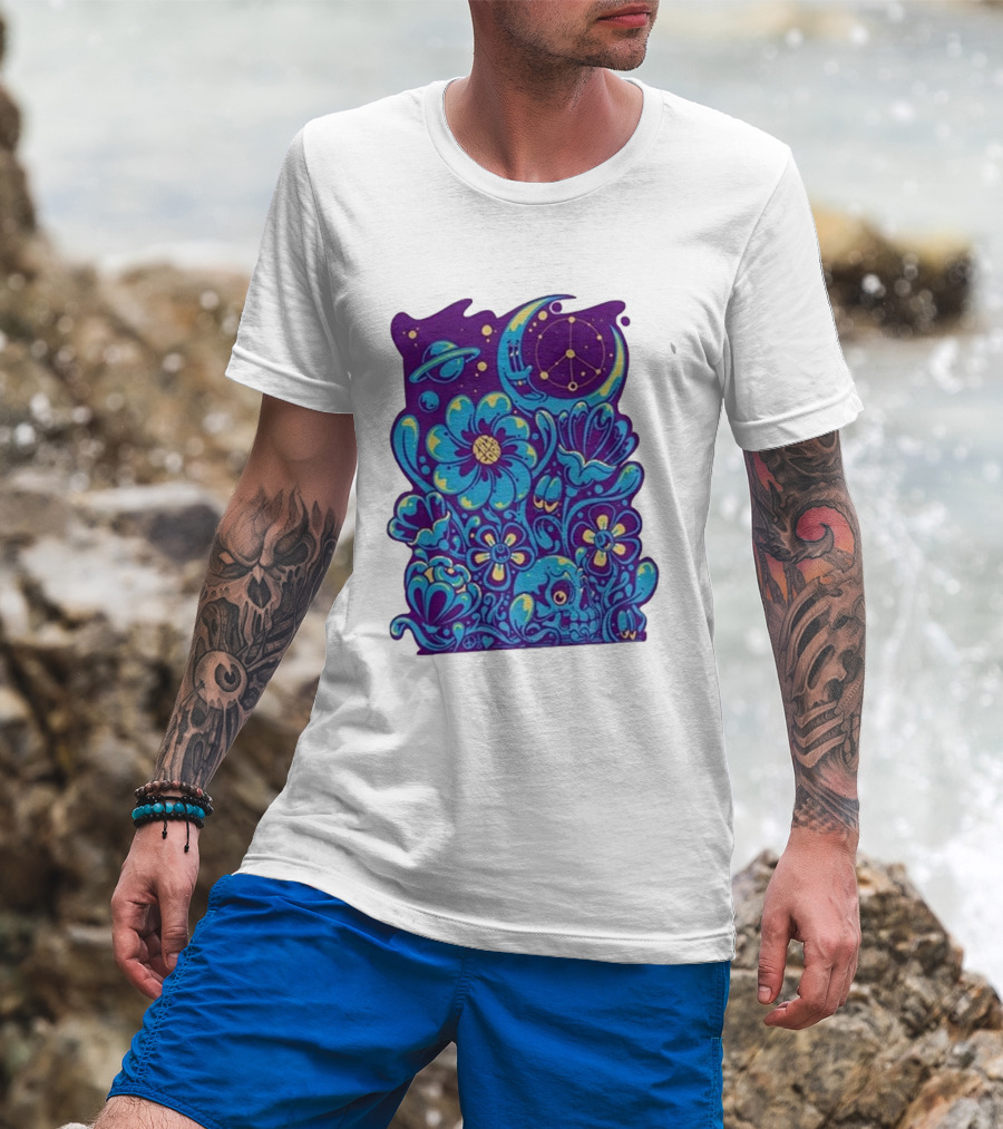 Zazz Corp White Cosmic Floral Planets Constellation T-Shirt