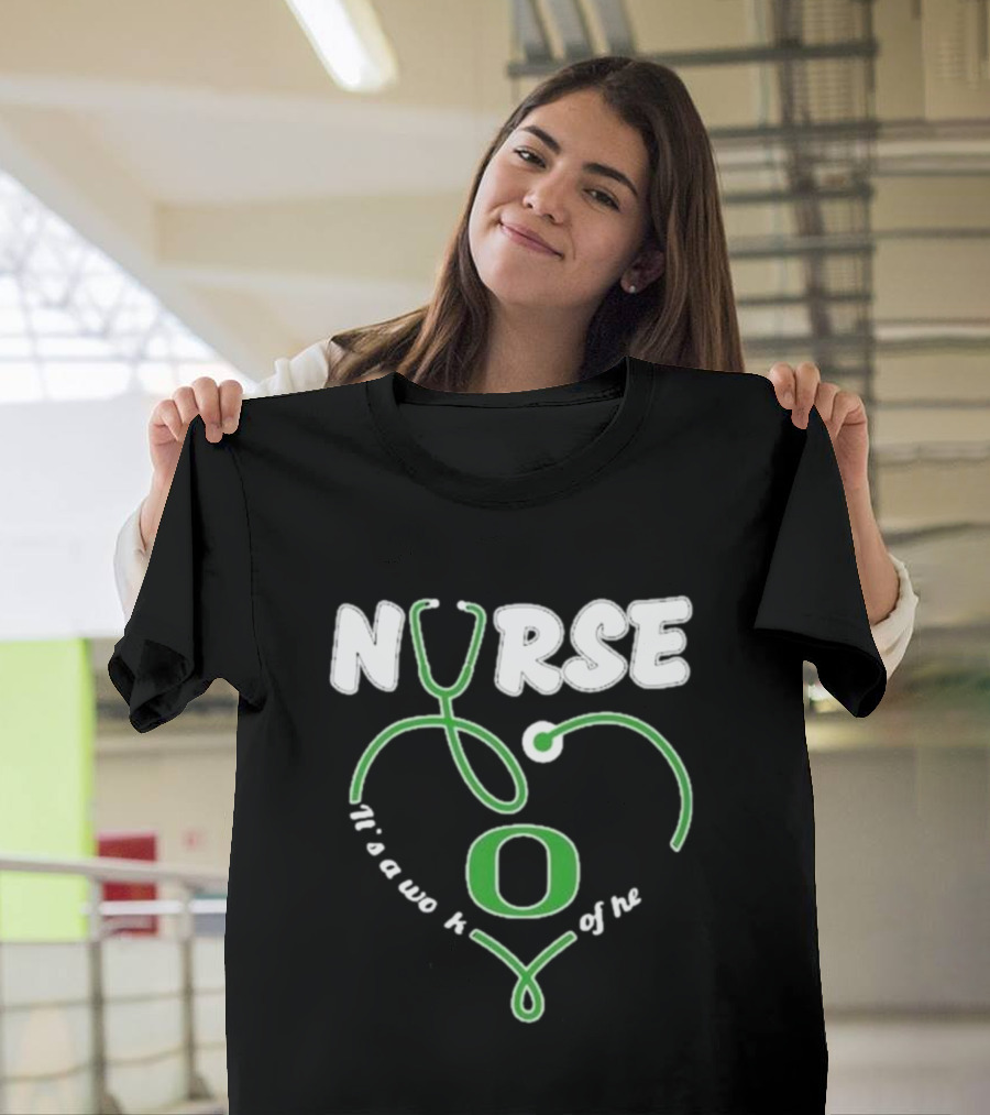 Oregon Ducks Nurse It’s A Work Of Heart Stethoscope T-Shirt