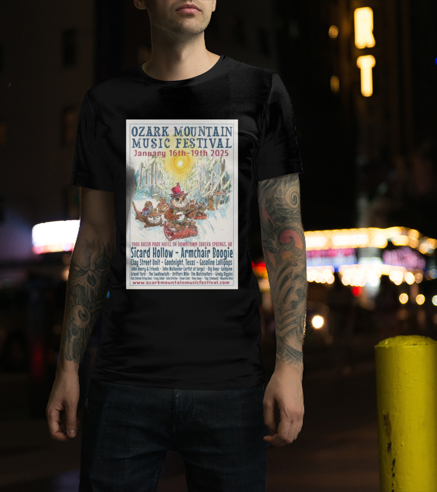 Ozark Mountain Music Festival January 16-19 2025 Eureka Springs AR Featuring Sicard Hollow And Armchair Boogie T-Shirt