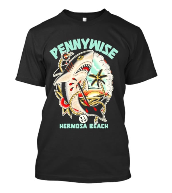 Pennywise Shark Hermosa Beach Sunset Palm Tattoo T-Shirt