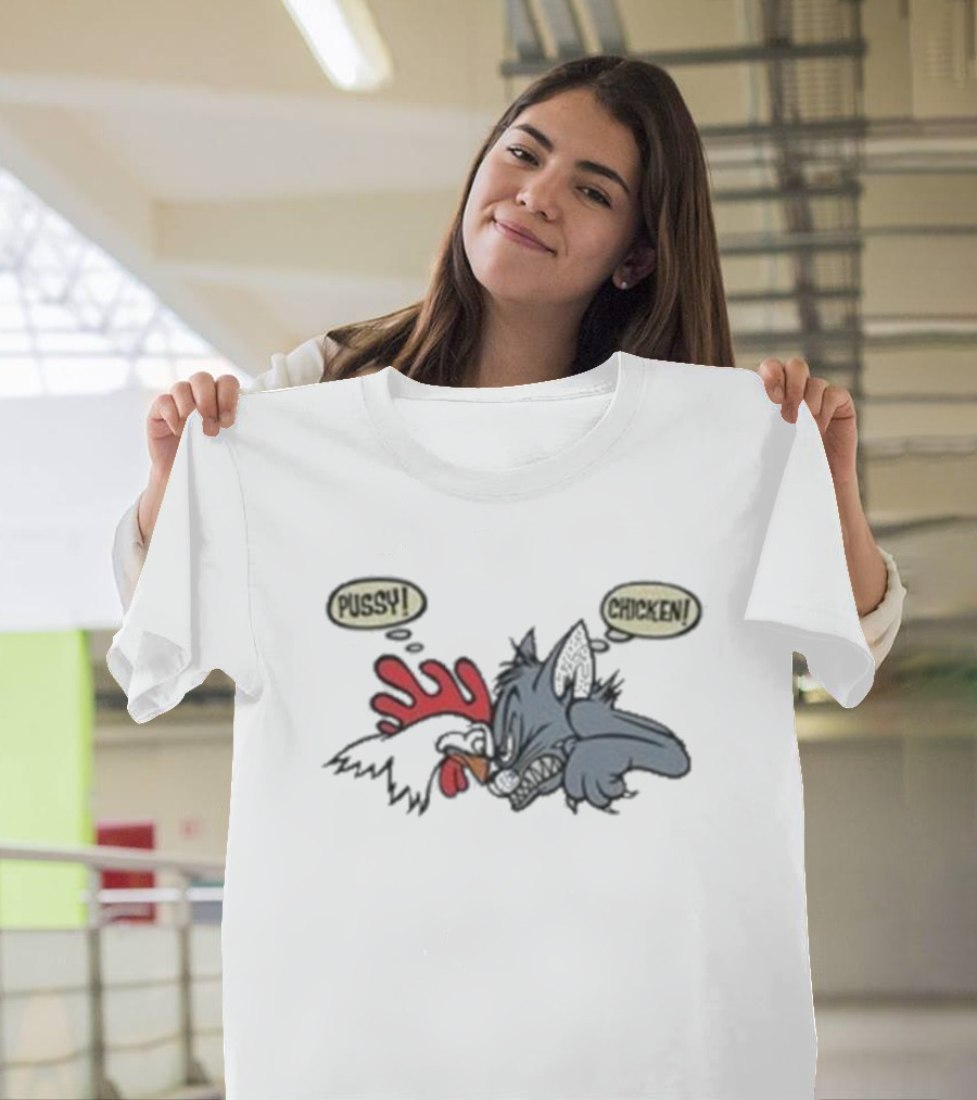 No Fear Pussy Chicken 1993 Rooster Cat Confrontation T-Shirt