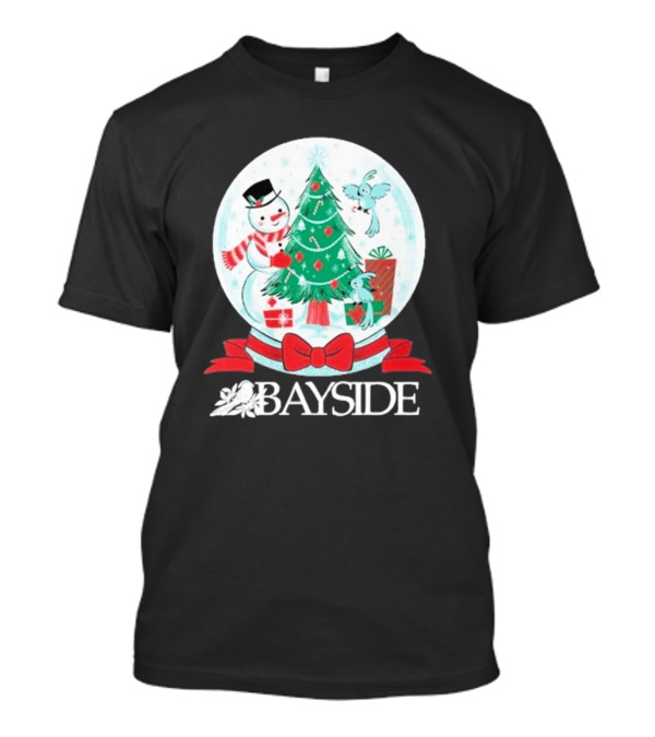 Bayside Snowglobe 2024 Holiday Festive Scene With Snowman And Tree T-Shirt