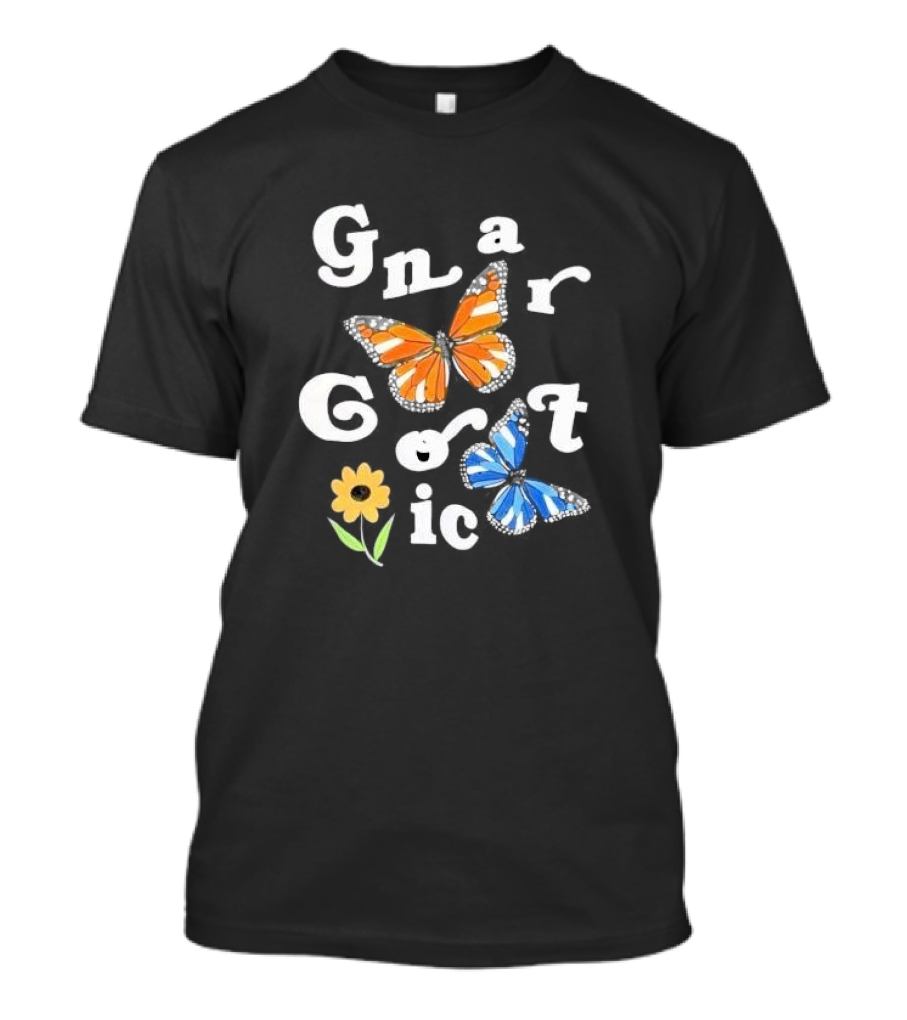 Gnarcotic Orange Blue Butterflies Flower T-Shirt