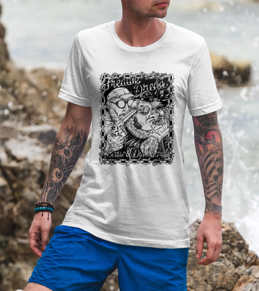Freddie Dredd Cease And Disintegrate Chain Border Gun T-Shirt