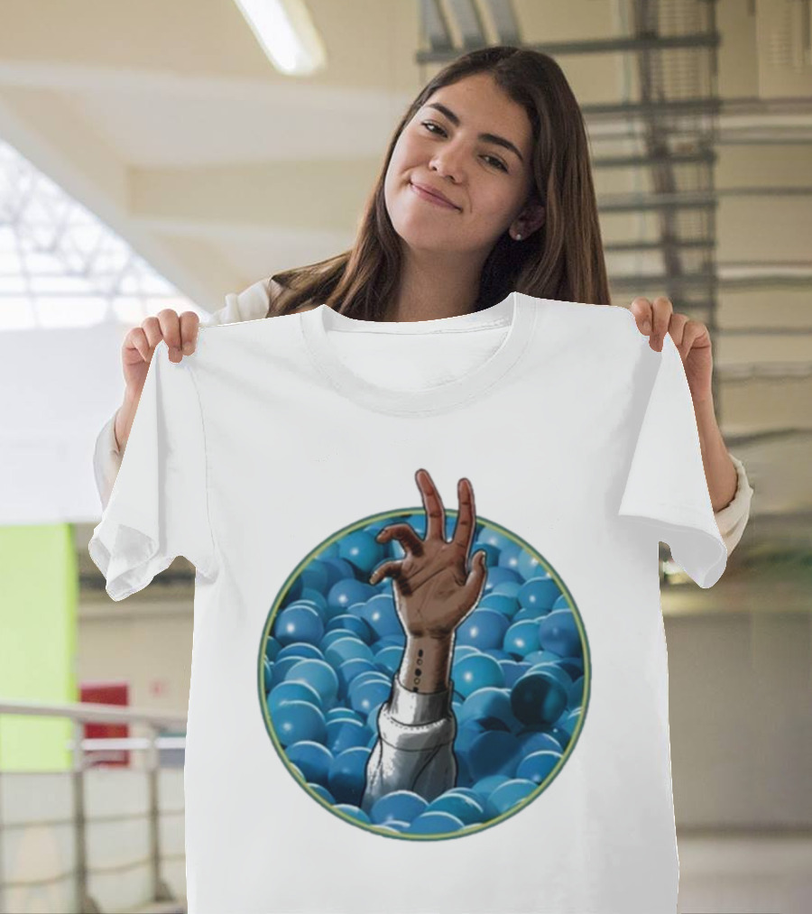 Hand Reaching Out of Blue Ballpit Sphere T-Shirt