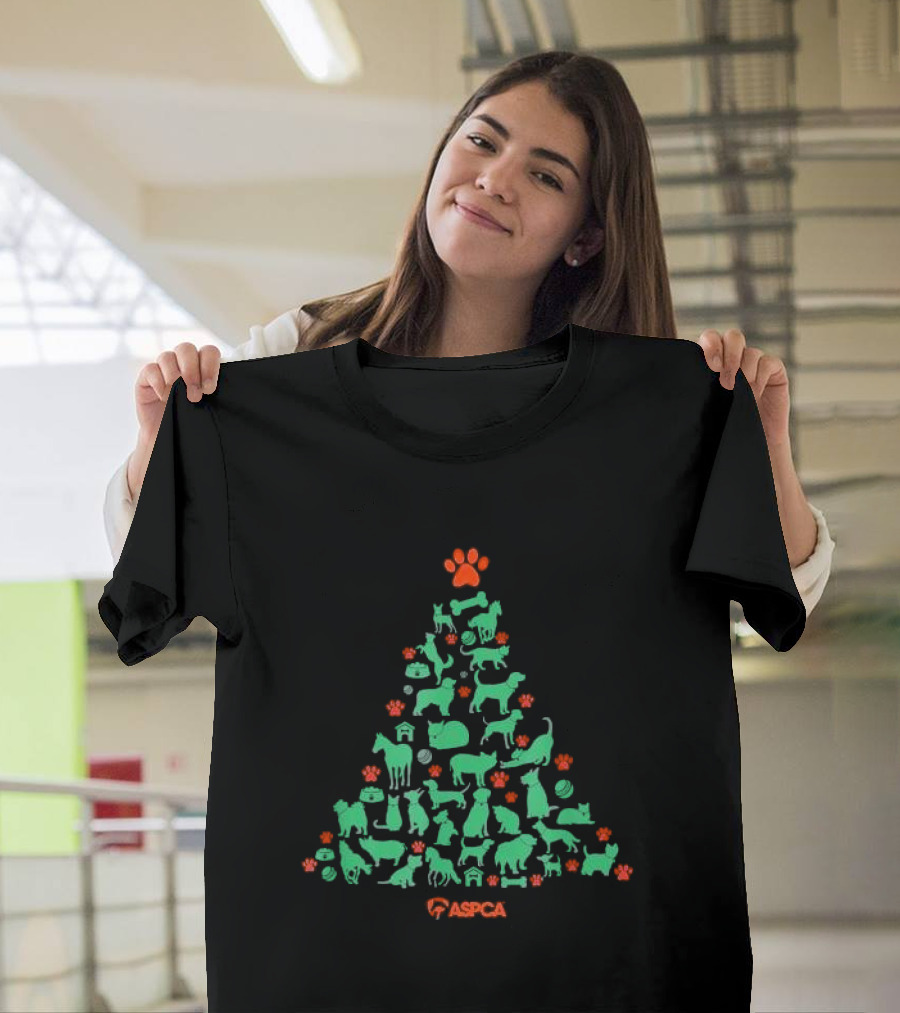 ASPCA Christmas Tree Made Of Animal Silhouettes And Paw Prints T-Shirt