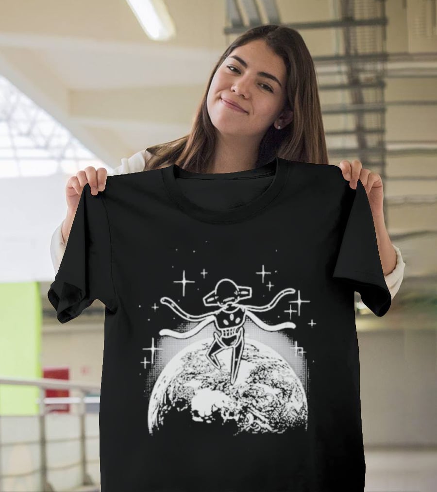 Snacky Boy Deoxys Floating Above Earth With Stars T-Shirt