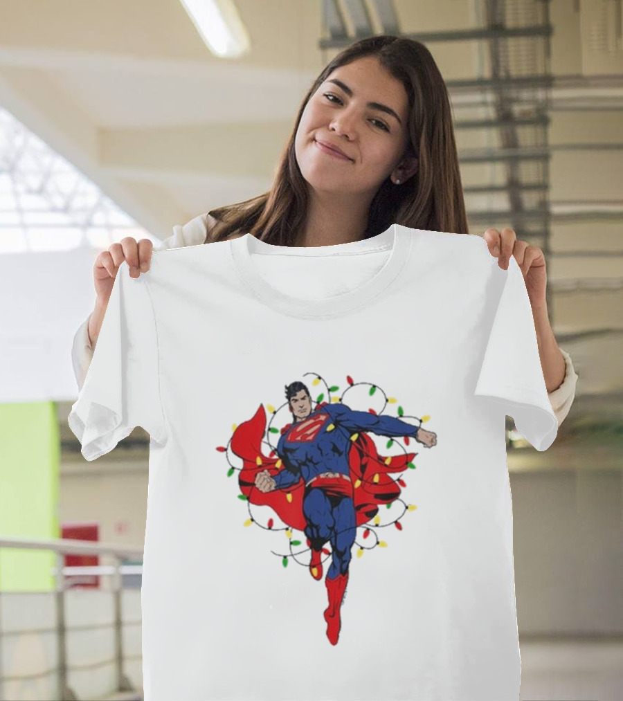 Superman Christmas 2024 Holiday Lights Emblem T-Shirt