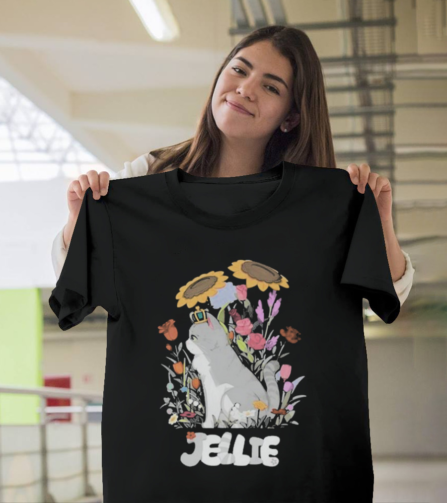 Goodtimeswithscar Jellie Cat in Floral Crown Garden with Sunflowers T-Shirt