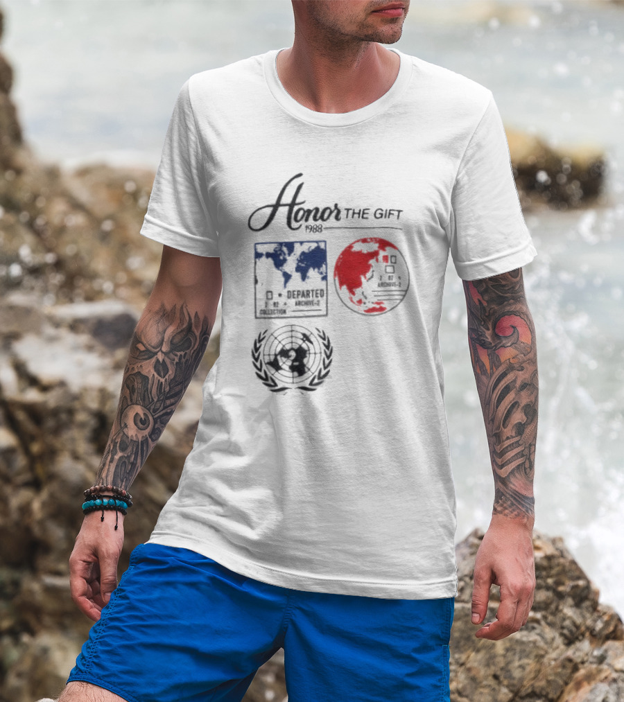 Honor The Gift 1988 Departed Collection Archive-2 World Map And Globe Symbols T-Shirt