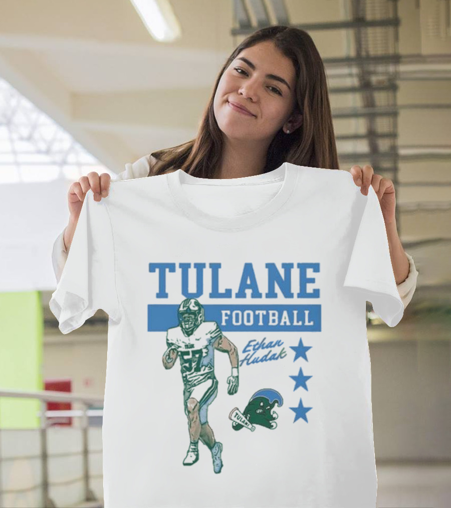 Tulane Football Ethan Hudak Player Graphic And Wave Stars T-Shirt