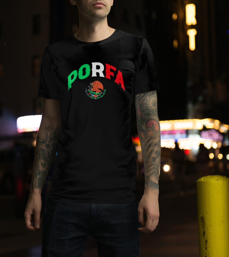 PORFA Mexican Flag Colors With Eagle Emblem T-Shirt