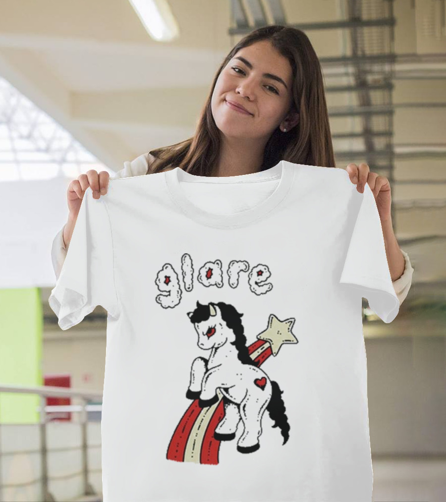 Glare Unicorn with Heart on Rainbow and Star T-Shirt