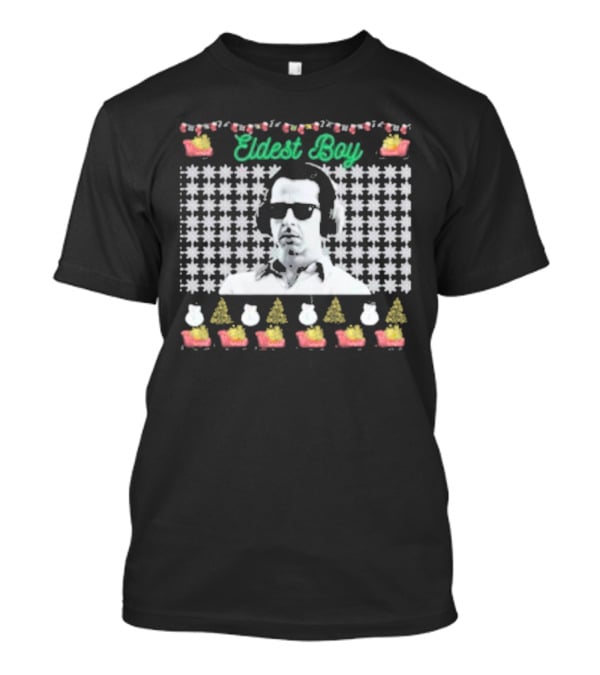 Kendall Roy Eldest Boy Ugly Christmas Sweater Design With Santa Hats And Trees T-Shirt
