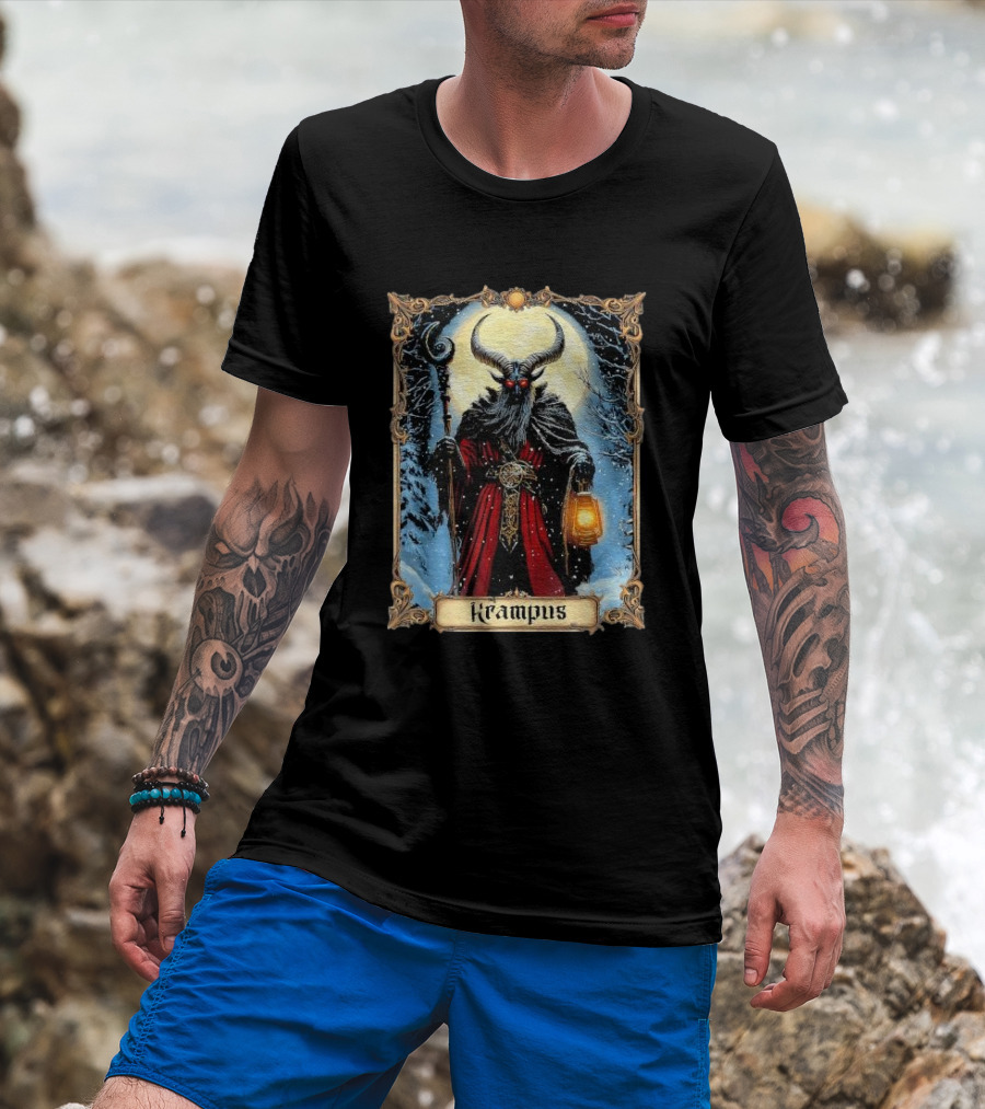 Merry Krampus Tarot Card Christmas Horror Ugly Sweater Xmas T-Shirt