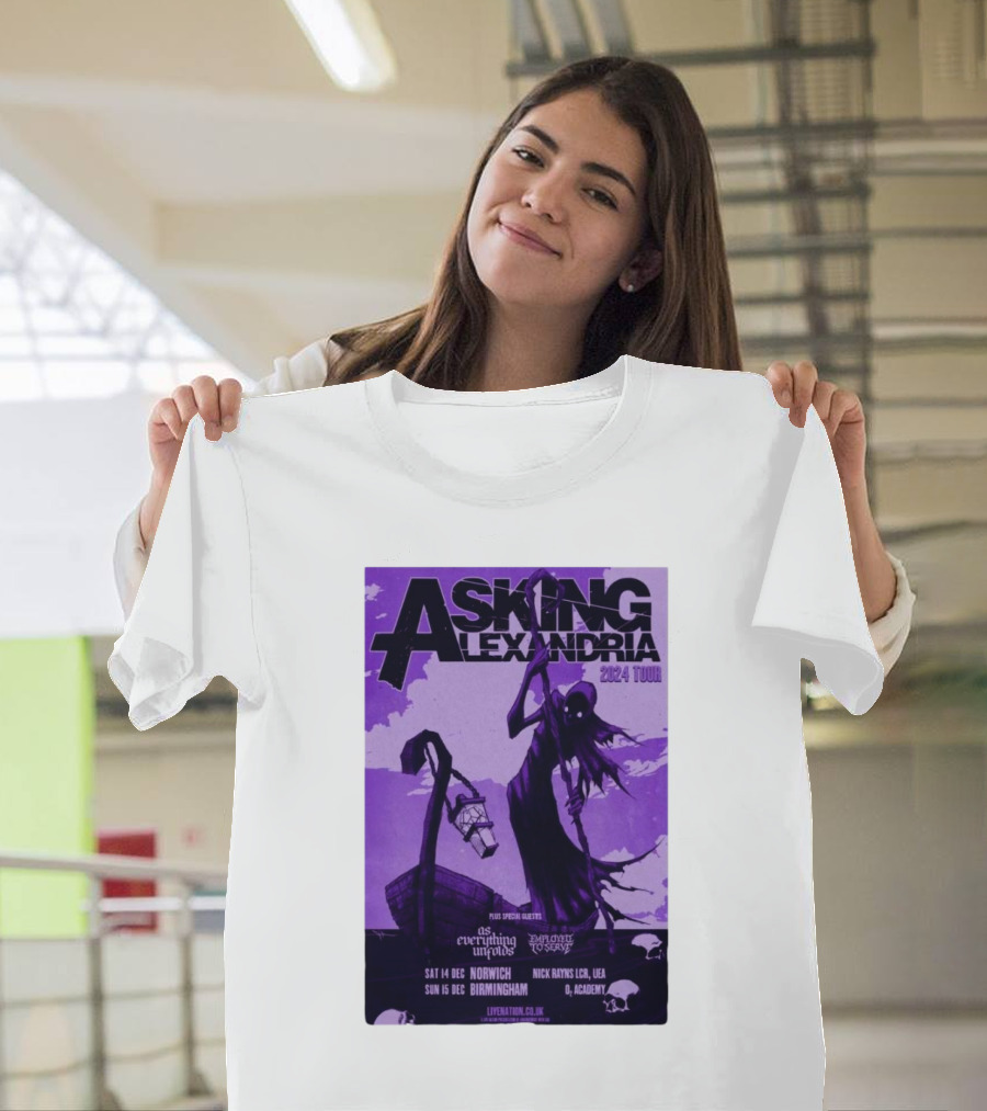 Asking Alexandria 2024 Tour Dec 14-15 Norwich Birmingham O2 Academy Featuring With Special Guests and The Devil Wears Prada T-Shirt