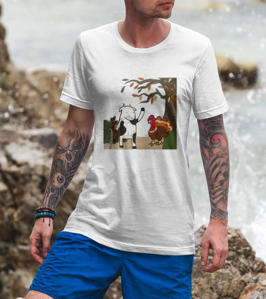 Leanbeefpatty Turkey Time Cow Under Autumn Tree T-Shirt